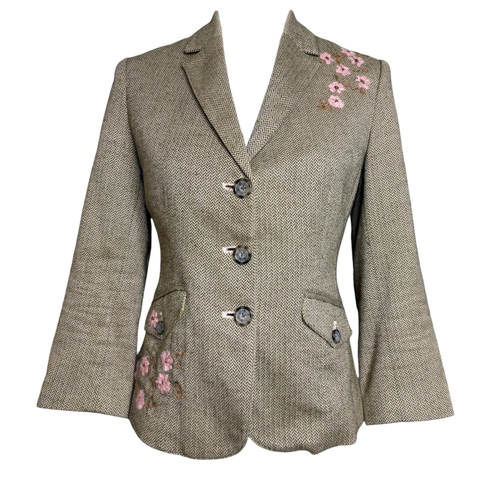 American Eagle Vintage Blazer M Brown Herringbone Floral Preppy Academia Jacket